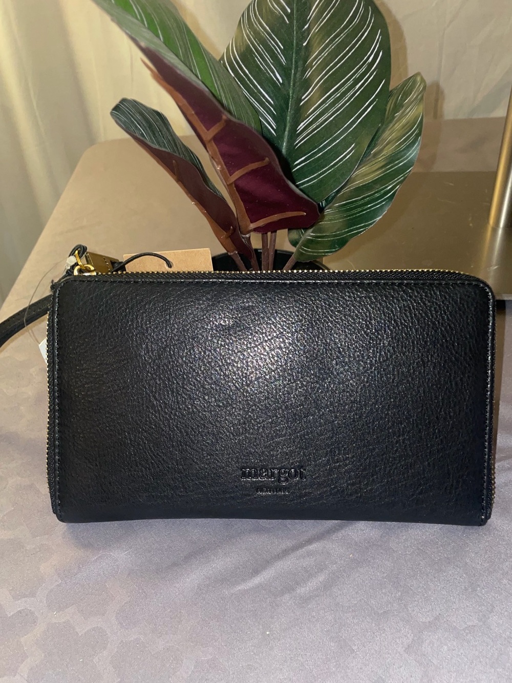 Margot Black Leather Zip-Around Wristlet Wallet NWT!